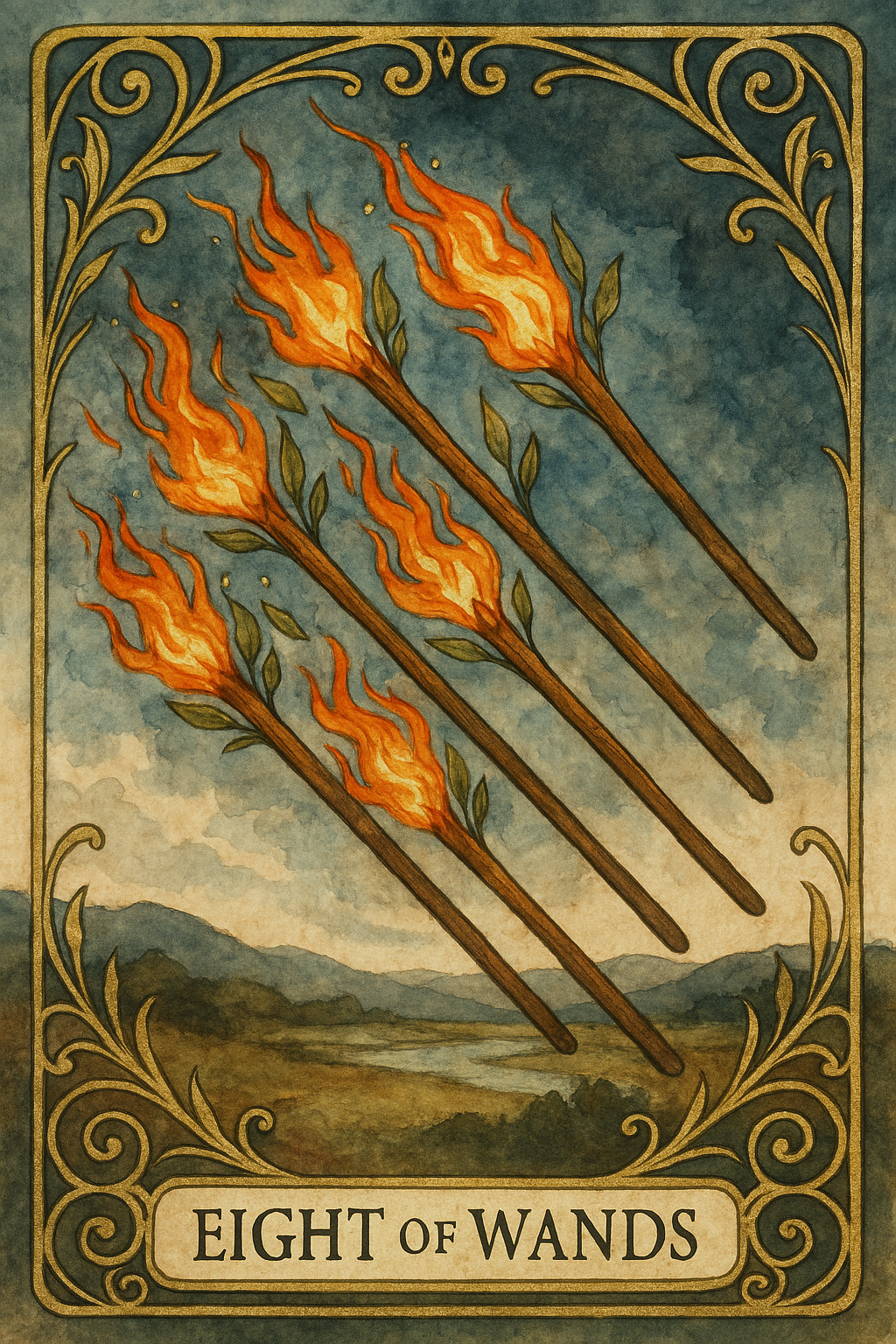 Eight of Wands Tarot Card